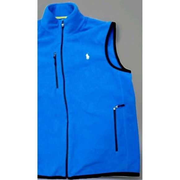 Polo Ralph Lauren Men’s L Blue Performance Fleece Vest Zip Pockets Yellow Pony - Picture 3 of 9